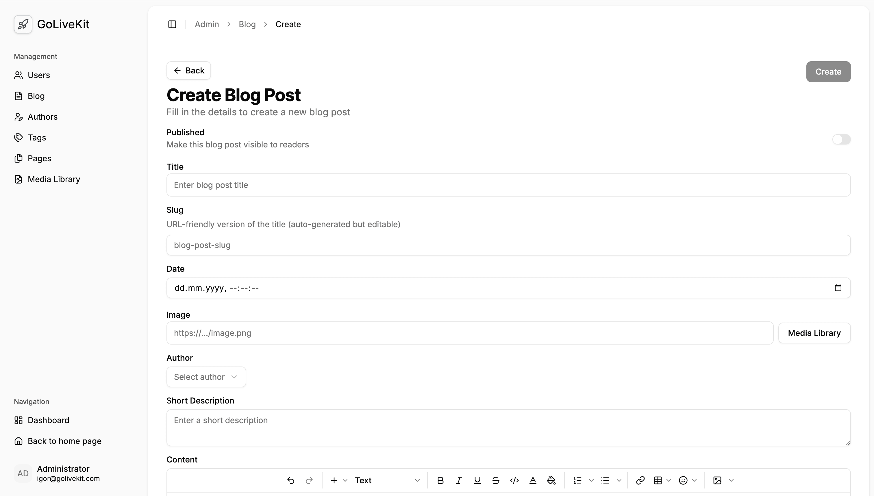 Admin Blog Create