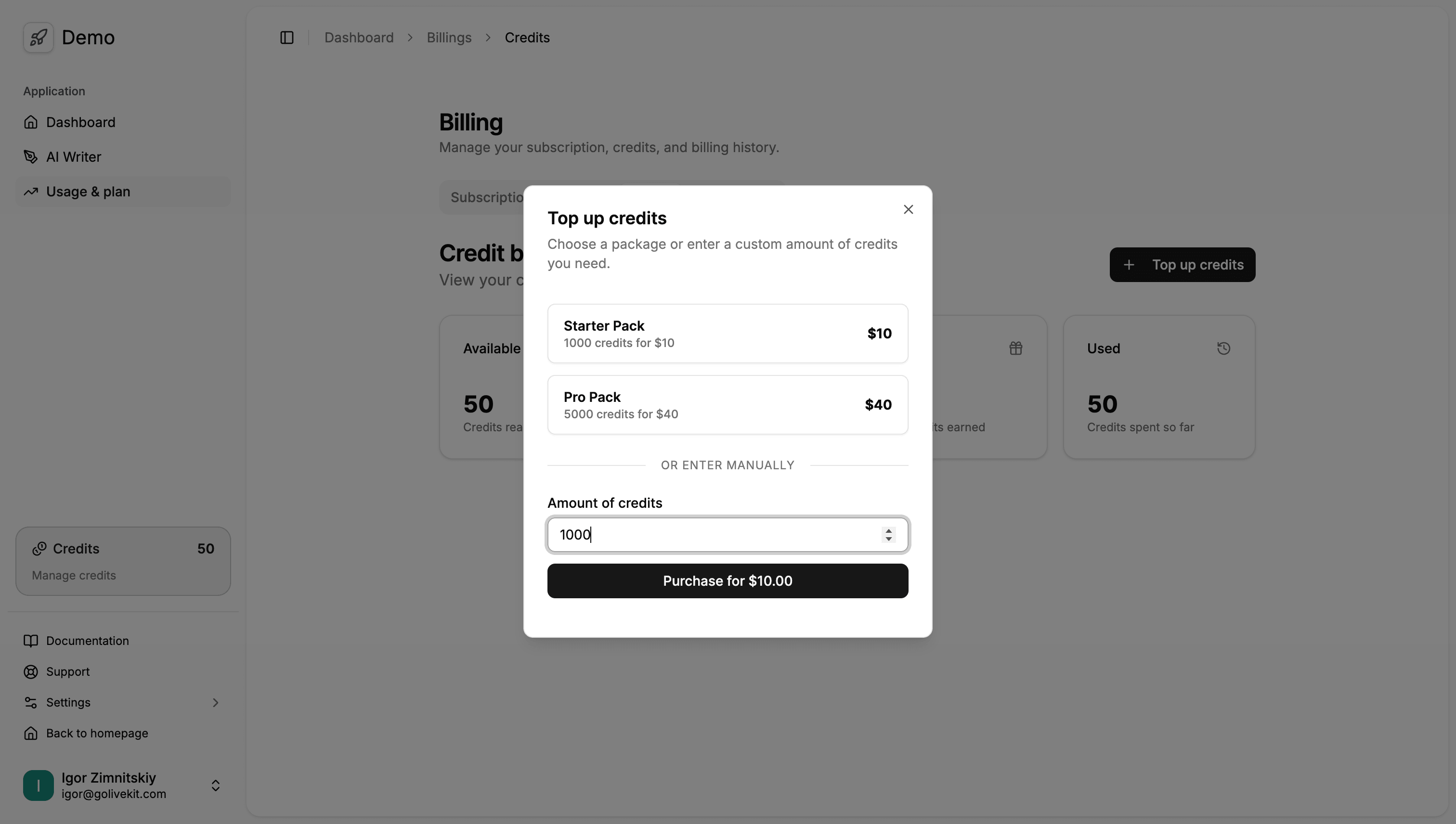 Credits Top Up